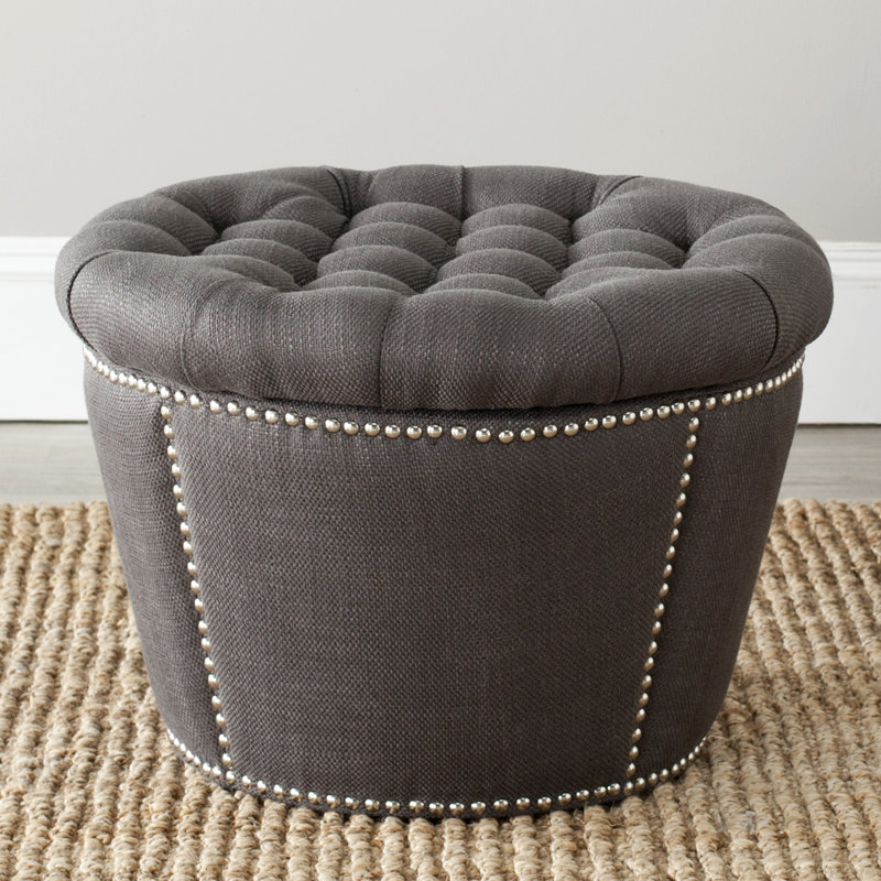 Repose-pieds de rangement rond 23,6 po, Mélange de lin velours gris anthracite