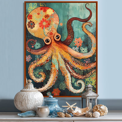 Flowerful Octopus Deep Sea Boho Vintage - Octopus/Squid Animal Wall Art