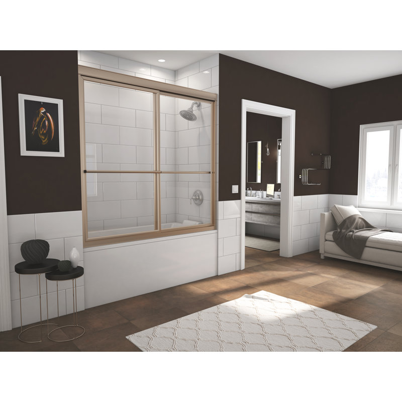 Newport Series Framed - W x 56'' H Sliding Door Framed Tub Door with, Clear, Brushed Nickel
