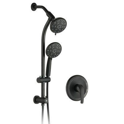 Douche à 7 jets avec perceuse - glissière en acier inoxydable et ensemble de bar à double tête noir mat deux 7 motifs