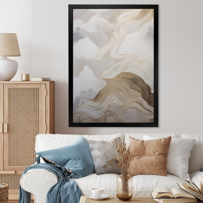 «Gold and Gray Line Art In Motion V», impression sur toile encadrée, H 20 po x l 12 po x P 1 po, Cadre photo noir