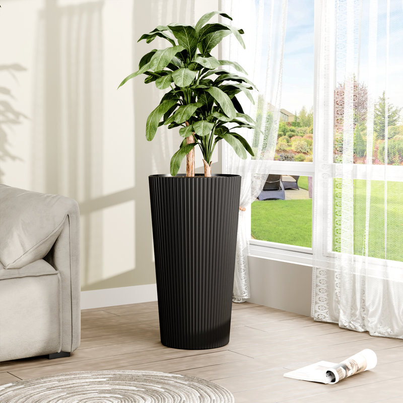 2 pcs 23.6 inch tall decorative planter pots for outdoor indoor garden patio front porch, Noir