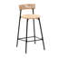 De 2 tabourets de bar tissés à la main, siège en corde de papier et structure en métal noir, ton miel, repose-pieds, pour la cuisine et la salle à manger-2018483869