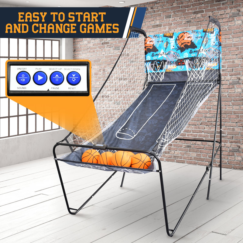 Dual Hoop Black Steel Basketball Arcade Game with LED Scoreboard