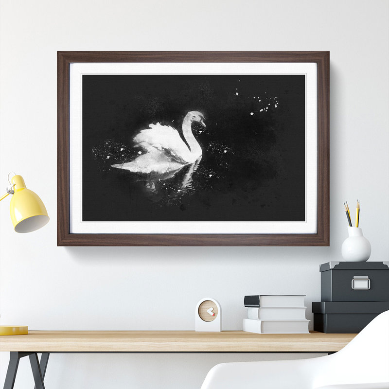 Swan - Picture Frame Graphic Art Print, 33cm H x 45cm W x 2cm D, Walnut Framed