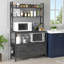 5-Tier Freestanding Metal Storage Rack With Integrated Microwave Rack, Hooks And Baskets, Perfect For Kitchen Organization.