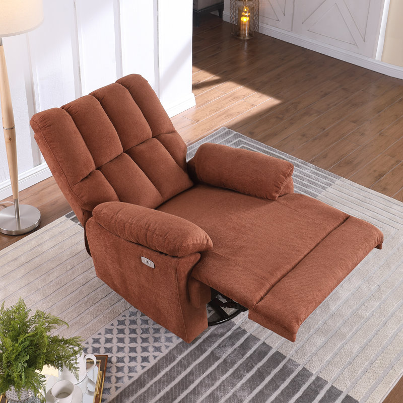 Phaneuf Upholstered Power Recliner Sofa Swivel Recliner Chair, Caramel