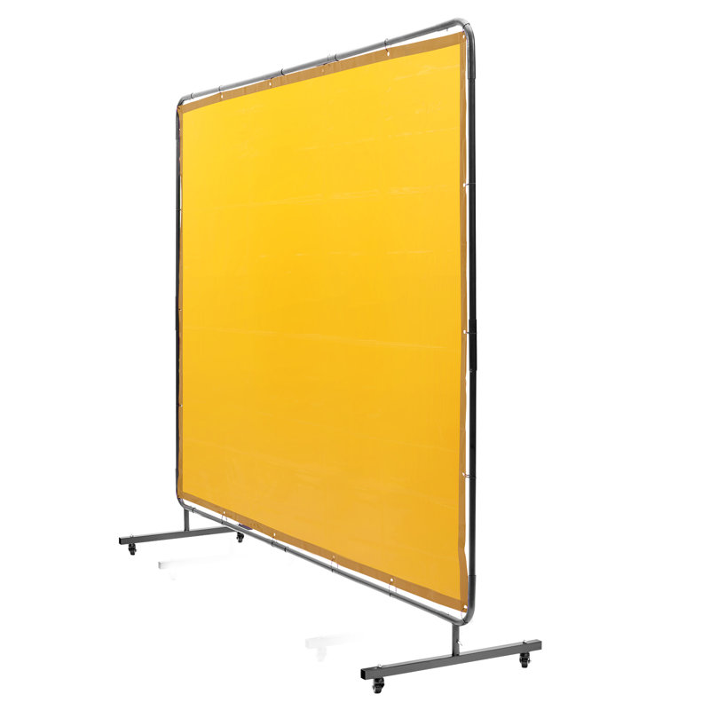 Welding Screen with Frame, 6' x 8' Welding Curtain Screen, Flame-Resistant Vinyl Welding Protection Screen on 4 Swivel Wheel (2 Lockable), Moveable & Professional for Workshop/Industrial, Yellow