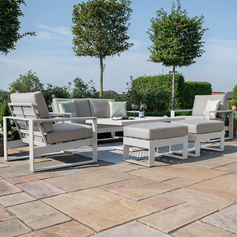 Hafza 2 Seat Aluminium Sofa Set - with Rising Table, Light Grey, White, 76cm H x 130cm W x 100cm D