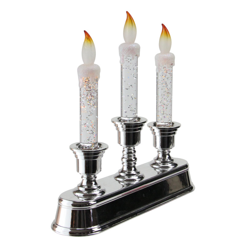 Décoration de Noël candélabre à paillettes argentées 9 lumières DEL 9 po
