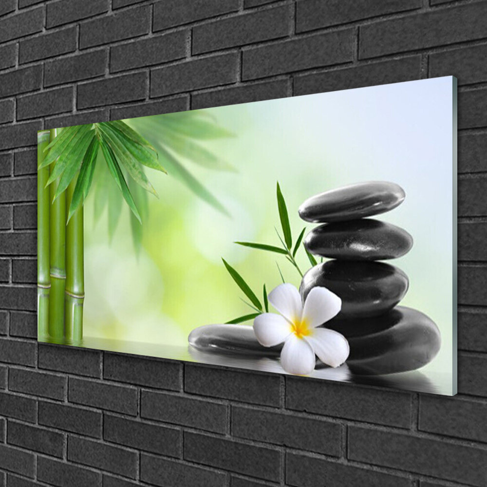 Glasbild Bamboo Stalk Flower Stones, Kunstdruck