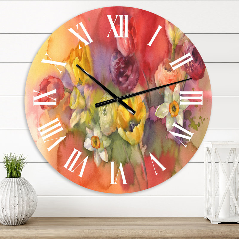 Bouquet de tulipes avec fleurs jaunes et rouges - Horloge murale de ferme, Petit