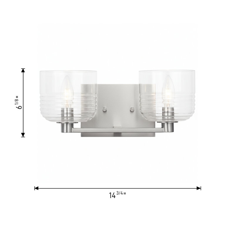Lochdale Bathroom Bedroom Wall Fixture With Clear Ribbed Shade, Midnight Black, 2 Lights, 6.125" H x 14.75" W x 7.875" D