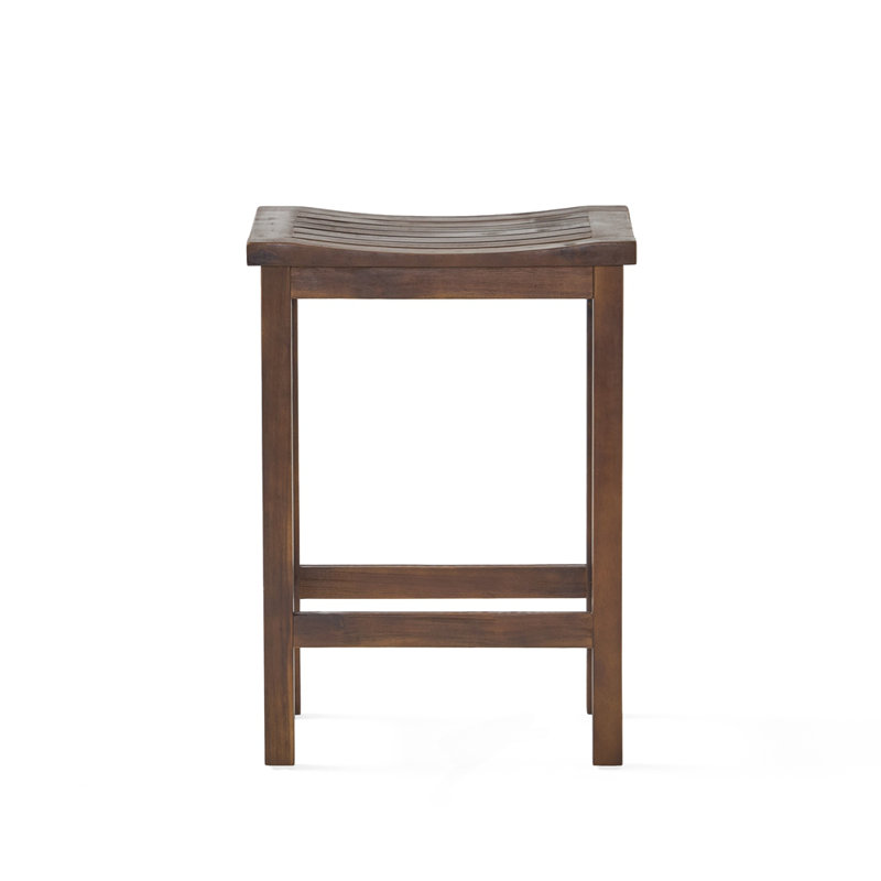 Tabouret de bar d'extérieur à hauteur de comptoir en bois d'acacia, ensemble de 2, finition brun acajou
