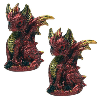 "Ensemble de 2 pièces" ICE ARMOUR H 3,25 "dragon rouge avec yeux de verre Figurine Sculpture Décoration d'ornement Maison / Pièce et Idées cadeaux parfaites pour la pendaison de crémaillère, les Fêtes et les Anniversaires