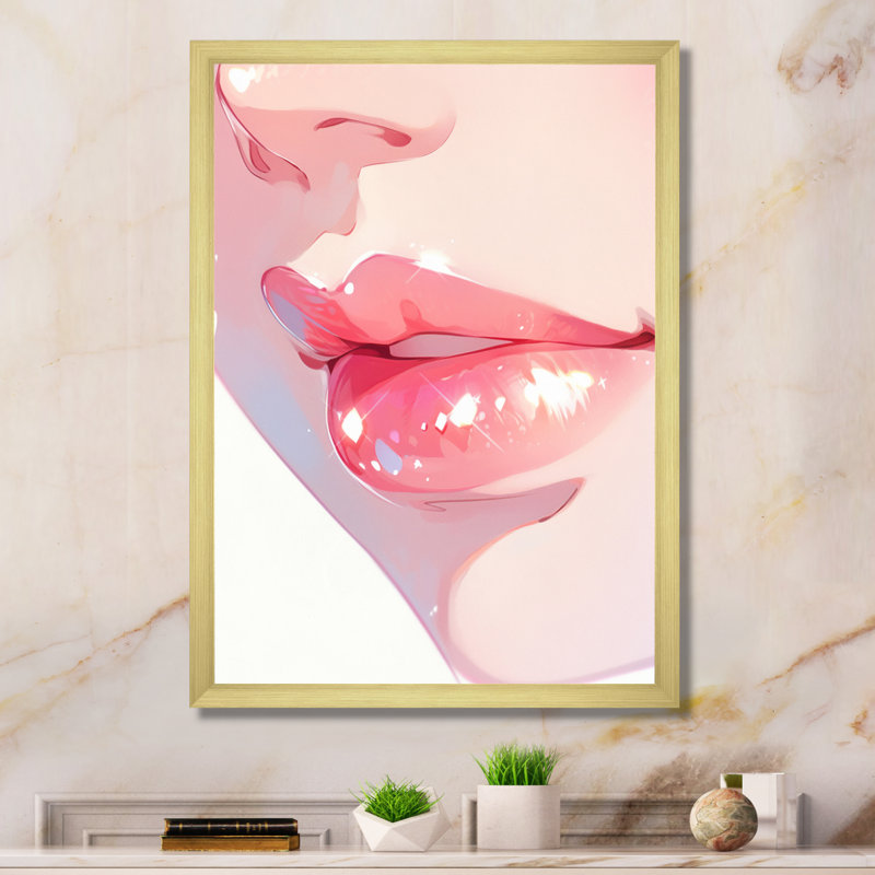 «Pink Pastel Pout Lips» sur toile, H 40 po x l 30 po x P 1,5 po, Cadre doré à une seule photo