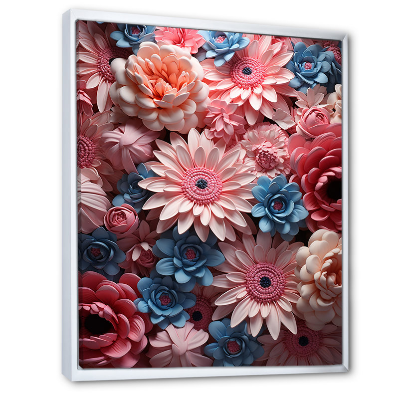 " Pink Daisy Bloom Harmony ", White Floater Framed, 32" H x 24" W