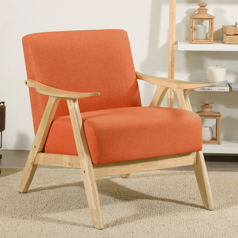 Fauteuil d'appoint en tissu rétro avec siège et dossier en bois massif rétro, Orange, Orange