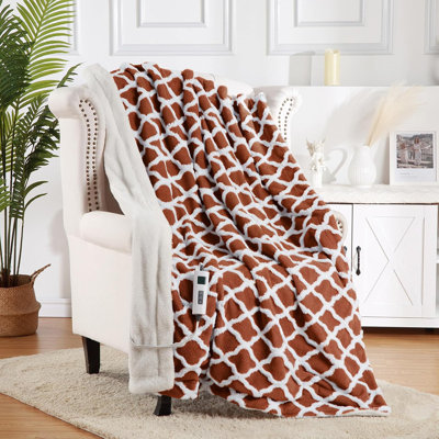 Soft Sherpa Electric Heated Throw Blanket with LCD Controller, 6 Heat Levels & Timer, Navy 50"x60" – Bed & Office Use