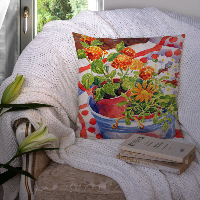 Coussin décoratif intérieur/extérieur carré à fleurs avec un côté de citrons