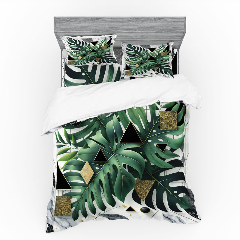 Ensemble de literie Ambesonne Monstera et gris foncé émeraude Dimgray, Housse de couette très grand lit californien + 3