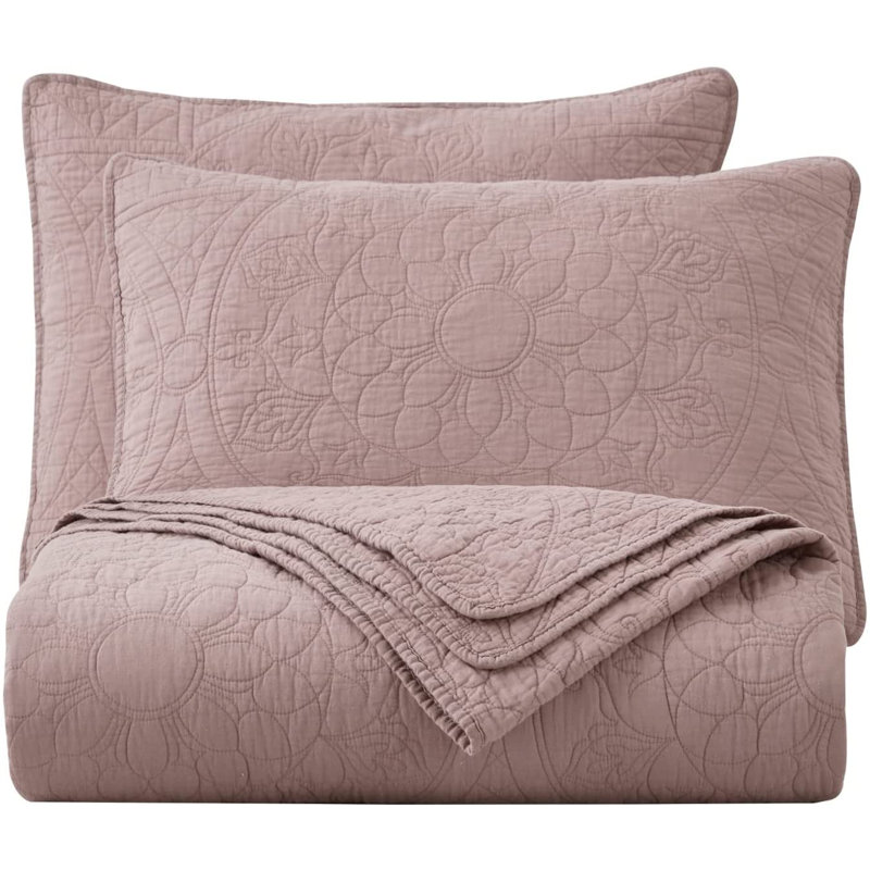 Cotton Quilt, Queen Quilt + 2 Standard Shams, Woodrose