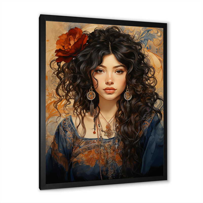 Boho Latina Inner Force - Portrait, art mural sur toile, H 40 po x l 30 po x P 1,5 po, Cadre photo noir