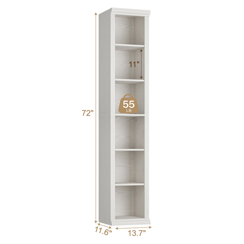 Bibliothèque étroite H 72 "x l 13,7", White