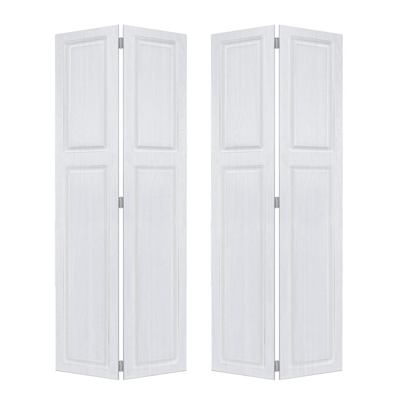 Double 2 panneaux bi-pliables 80 po x 48 po Porte de grange coulissante en bois de noyer blanc avec ensemble de quincaillerie