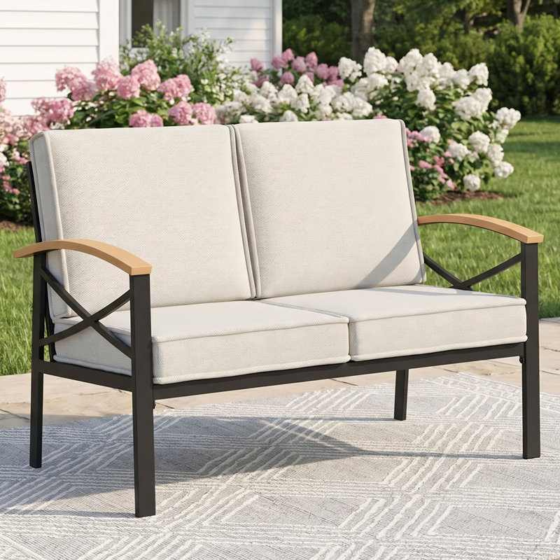 Causeuse de patio avec coussins, Brun