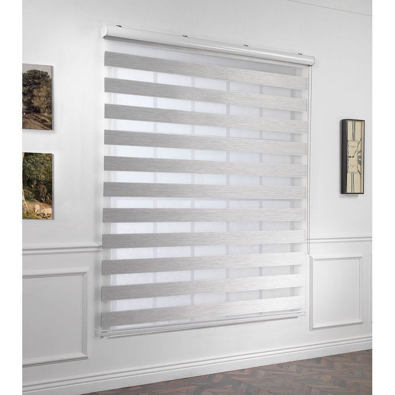 Double layer bamboo roller blind and bamboo zebra window, 22.5"W x 72"L, Grey