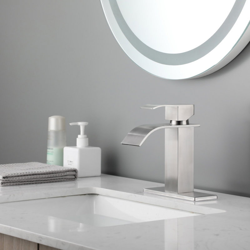 Waterfall Spout Bathroom Faucet,Single Handle Bathroom Vanity Sink Faucet, Brushed Nickel