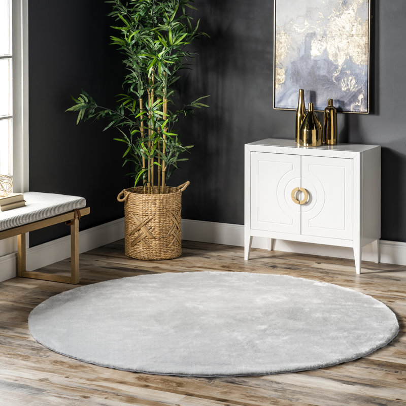 Loni Solid Machine Washable Accent Shag Rug for Living Room Bedroom Dining Room Nursery Entryway, Round 6'