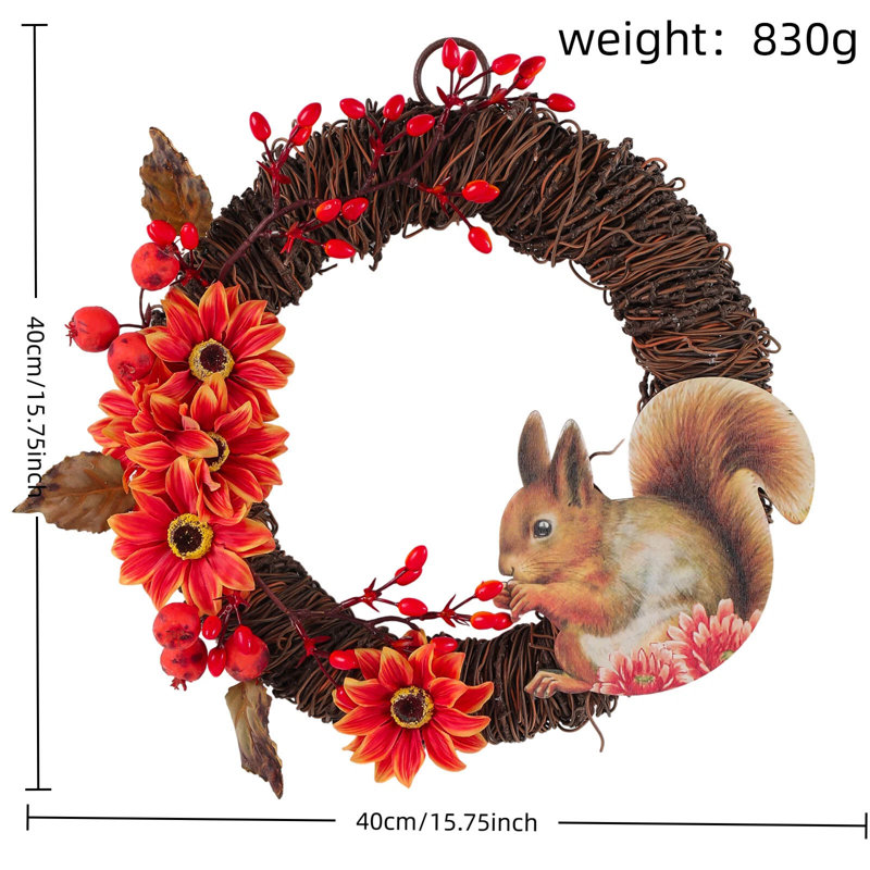 Couronne artificielle de jour de l'Action de grâce avec lapins mignons et guirlandes de fleurs