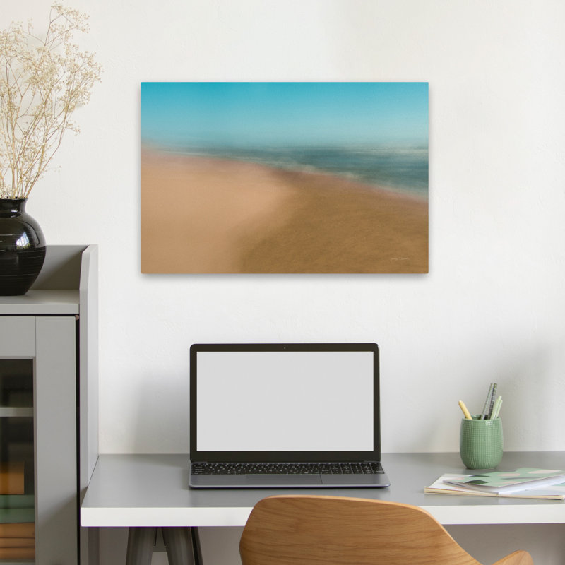 Sable et surf, plage de Bokeh bleue contemporaine, H 24 po x l 16 po