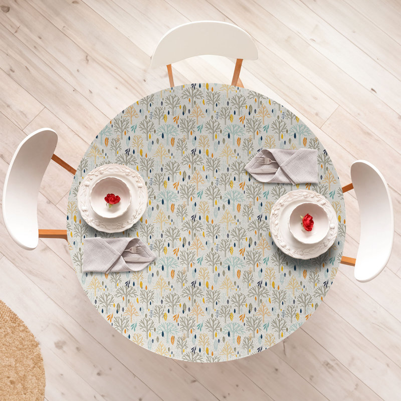 Winston Porter Botanical Fitted Round Tablecloth 36"- 40" Diameter Eggshell Multicolor, 47.24" Round
