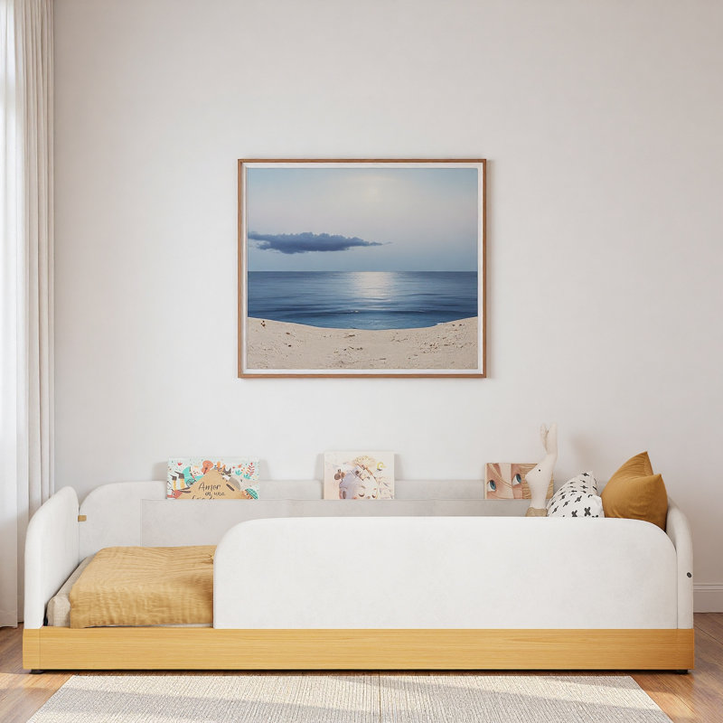 Upholstered Platform Bed With Guardrail And Storage Bags