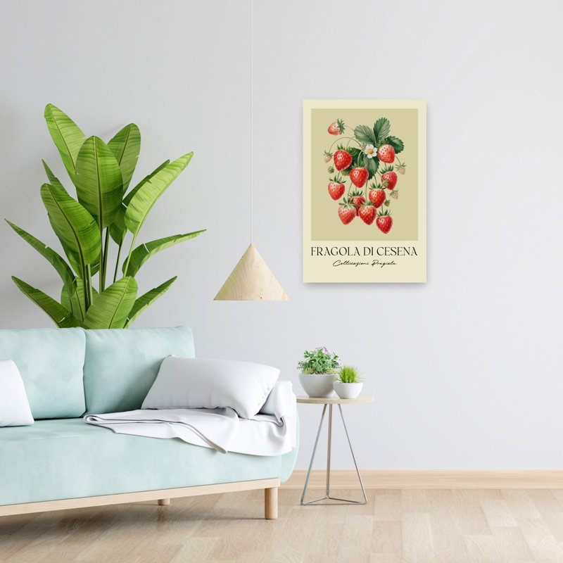 Art mural rétro, fraise et botanique, H 24 po x l 16 po