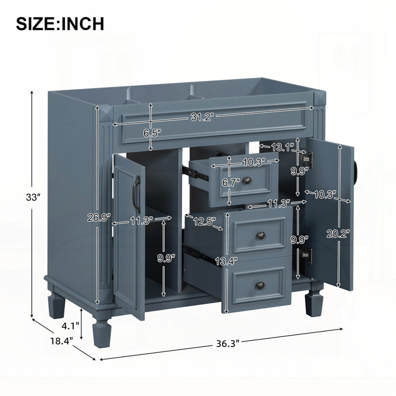 Meuble-lavabo 36 po sans lavabo supérieur, Bleu