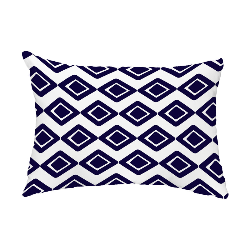 Diamond Geometric Outdoor Reversible Throw Pillow, Navy