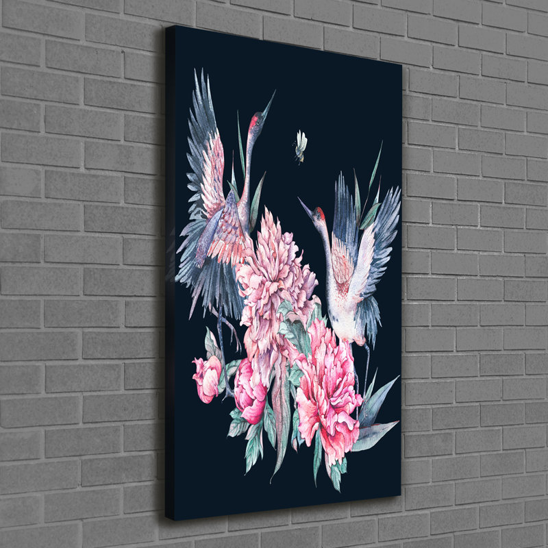 Cranes And Peonies - Wrapped Canvas Print