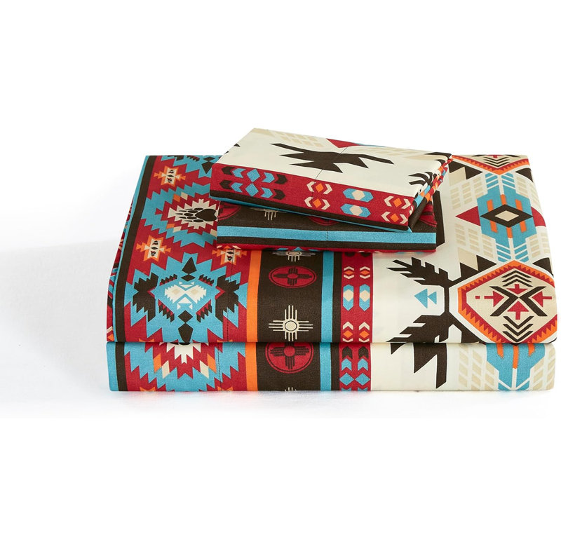 Southwestern Geometric Printed Microfiber Bed Sheet Set, California King Sheet Set with 2 Pillowcases