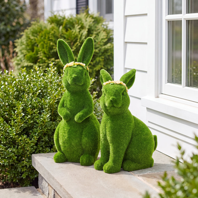 Flocked Green Easter Bunny Table Decor Set