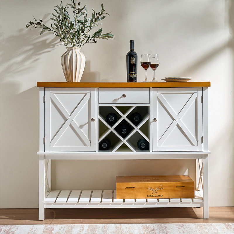 Console de bar avec porte-bouteilles, tiroir et rangement à deux portes