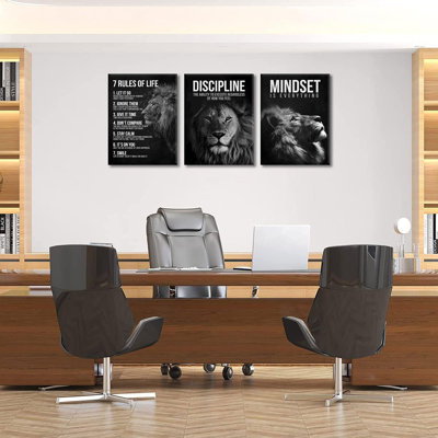 3 Pcs Framed Lion Inspirational Quotes Canvas Wall Art 7 Rules Of Life Poster Wall Decor Pictures Office Inspiration Poster Prints For Home Office Gym Study Workplace Decoration