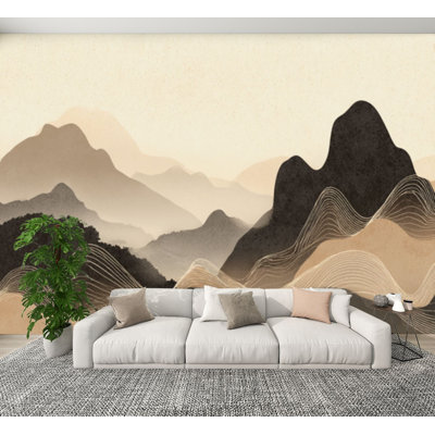 Peel and Stick Wallpaper Panoramic Organic Hills Subtle Watercolor Wall Murals 100"H x 144"W Removable PVC Wall Paper Self-Adhesive Wall Decor for Bedroom Living Room Home Office
