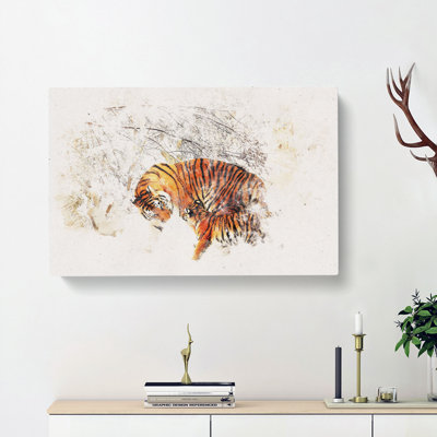 Mother Tiger & Cub in Winter - Wrapped Canvas