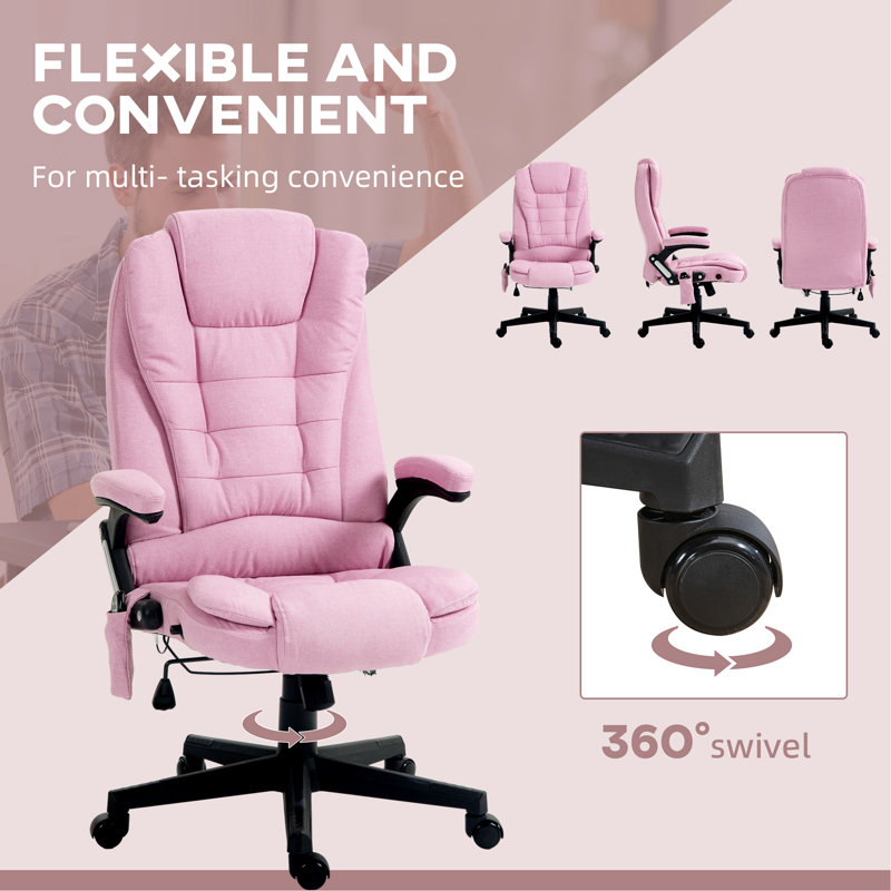 Fauteuil de direction à 6 points de massage vibrant avec chaleur et dossier haut en lin, Rose