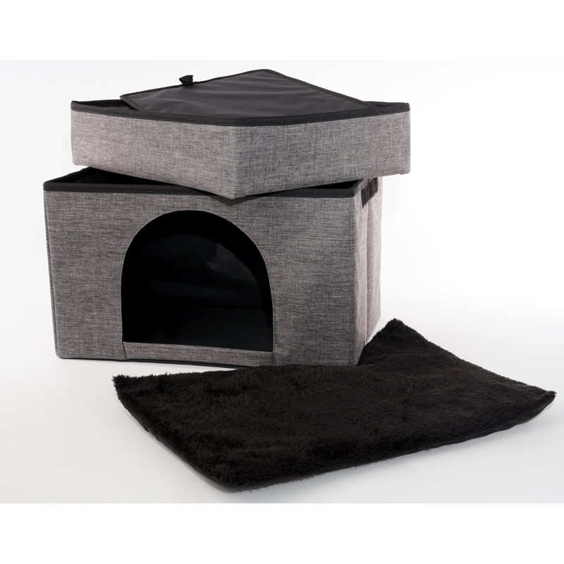 Small Charcoal Nylon Foam 2-Tier Collapsible Cat Cave