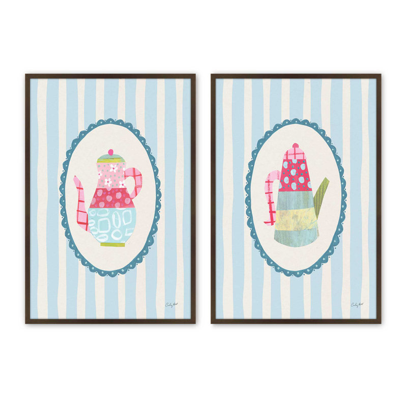 «Happy Tea Time», ensemble de 2 impressions, 36 po x 24 po, Impression encadrée, Brun Belvinder